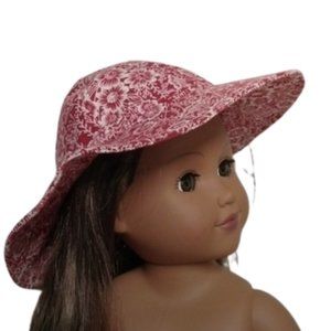 Burgundy Red & White Floral Print Floppy Hat Hand Crafted for 18" Dolls